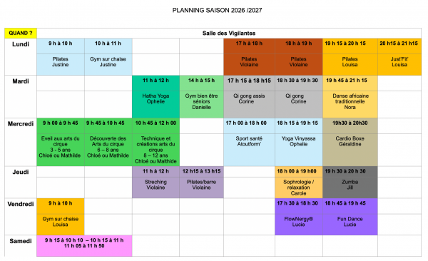 Planning d'activités 2026-2027
